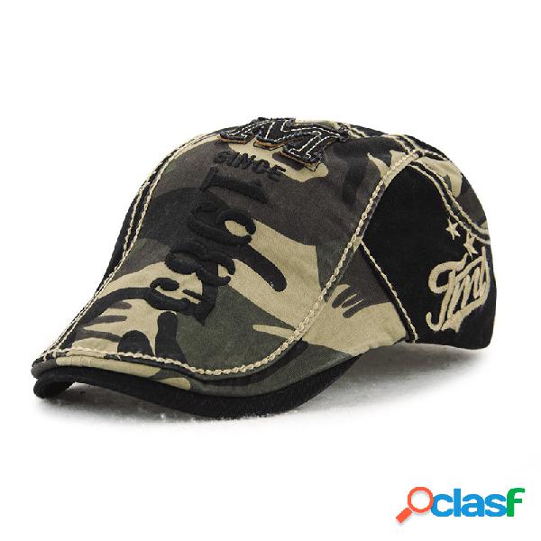 Homens Mulheres Algodão Camuflagem Cap Beret Buckle Papel