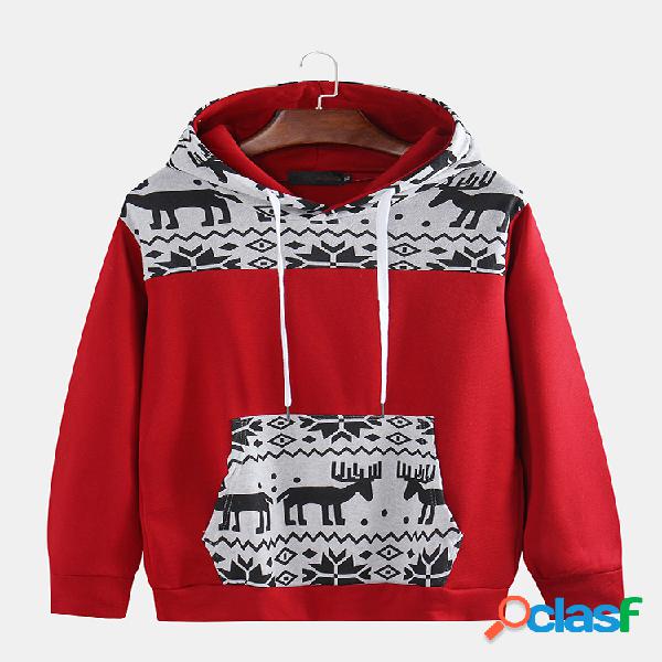 Homens Natal Fawn Pullover Moletom com capuz fino