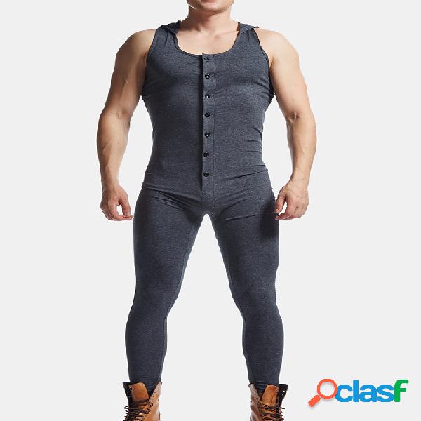 Homens Plain Onesies Pijama Sem Mangas Voltar Aberto Com