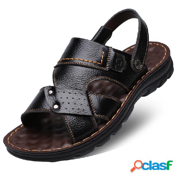 Homens Pure Color Couro Non Slip Slippers Casual Praia