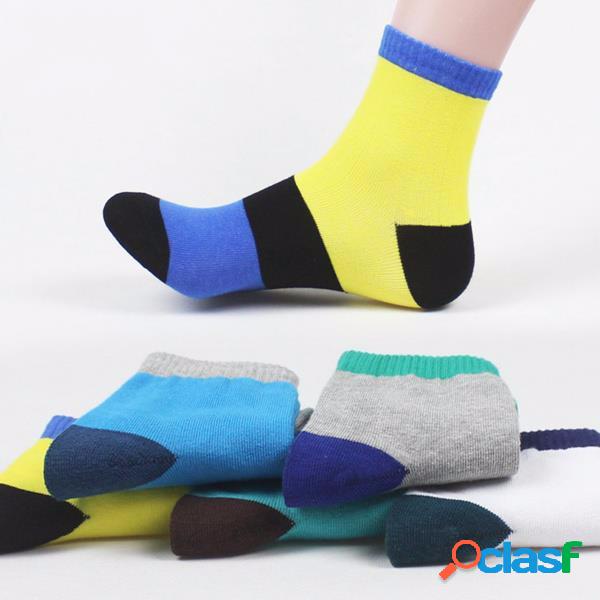 Homens Splicing Stripe Color Soft Algodão Casual Socks