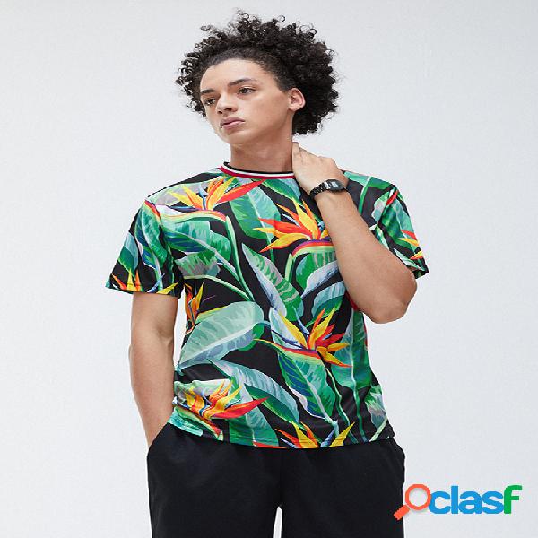 Homens Tropical Jungle Planta Print T-shirt de manga curta