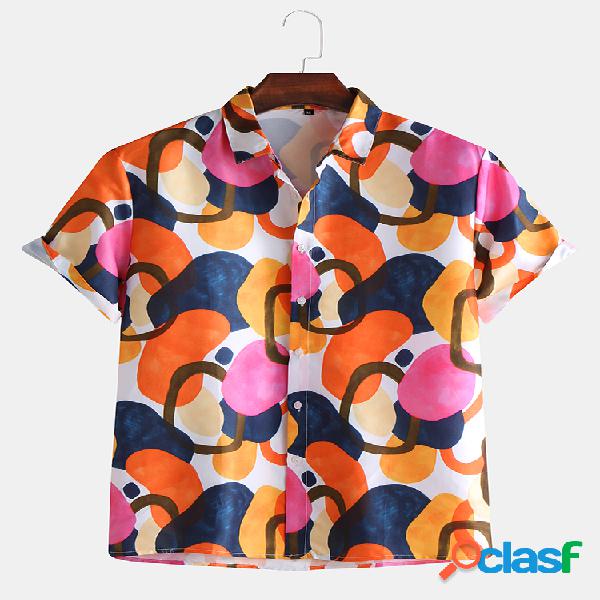 Homens engraçado Colorful seixos Padrão casual manga curta