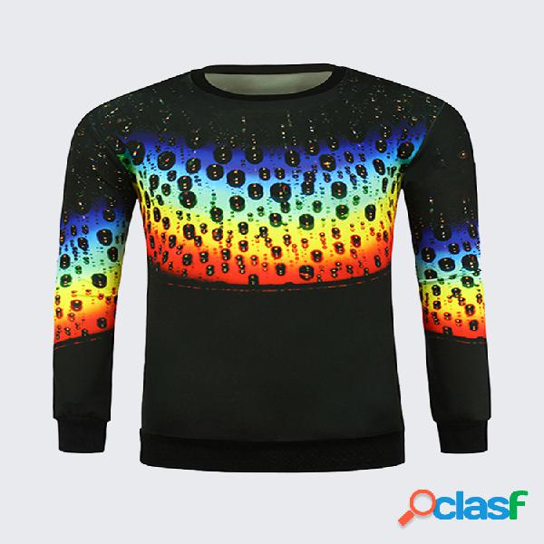 Homens originais 3D Colorful Rainbow impressão manga longa