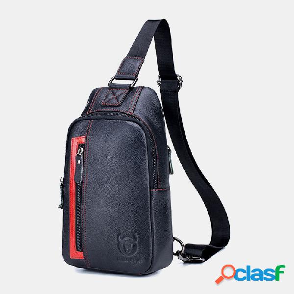 Homens patchwork Couro Genuíno peito Bolsa crossbody Bolsa