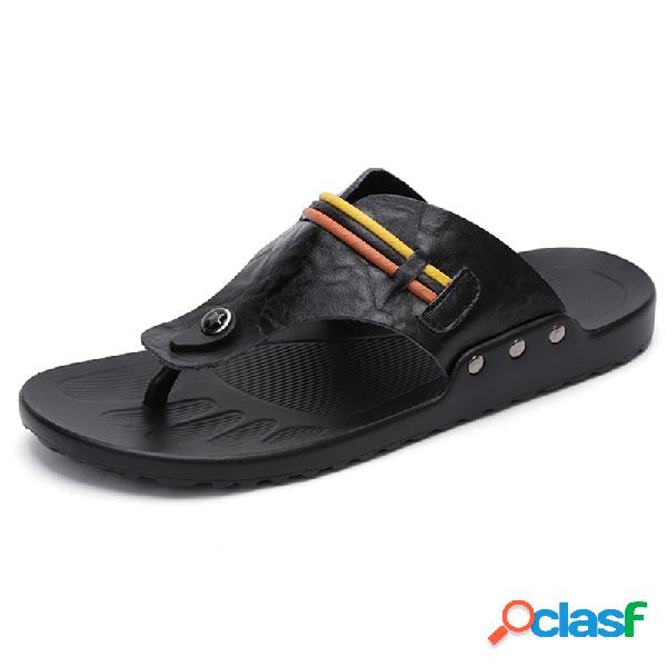 Homens vaca couro clip Toe Casual chinelos
