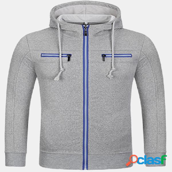 Hoodies dos homens Cor sólida Zip Up Hood Moda Casual