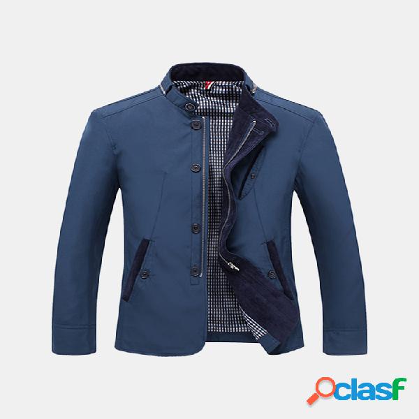 Jaqueta Casual Profissional Masculina Colarinho Alto Zíper