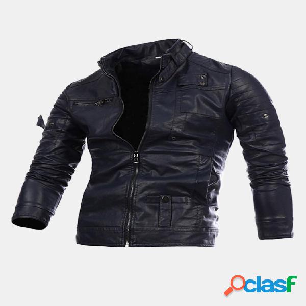 Jaqueta Elegante de Costura PU Couro Tamanho Grande Para