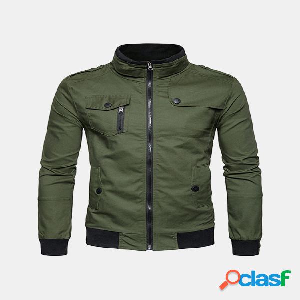 Jaqueta Militar de Retalhos Dragona Decorativa Multi Bolsos
