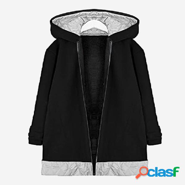 Jaqueta Zíper Casual Feminino com Capuz Bolsos