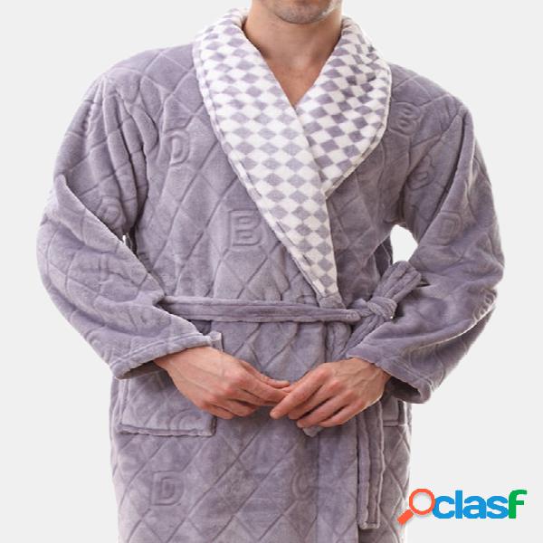 Joelho Comprimento Plaid Shawel Gola De Flanela Robe De