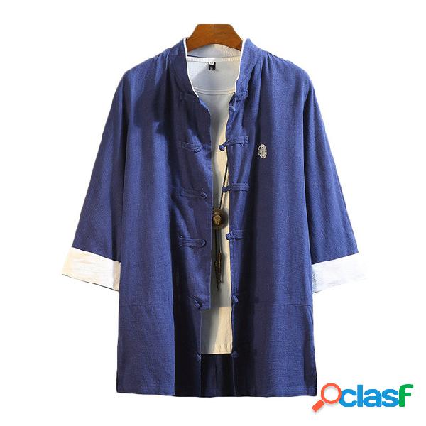 Kimono solto algodão retrô e linho de sete pontos mangas