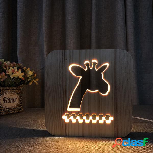 LED 3d luz da noite animal lâmpada de grãos de madeira usb