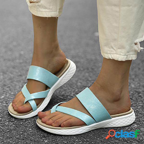LOSTISY Mulheres Confortáveis Cruz Strap Clip Toe Chinelos