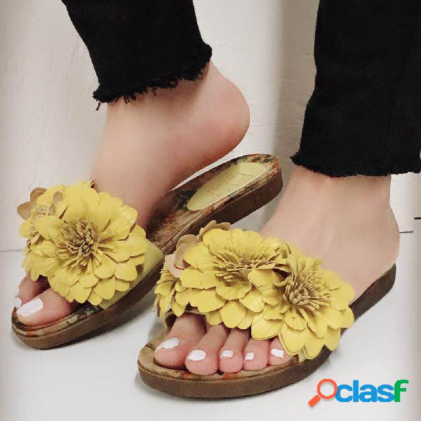LOSTISY Mulheres Flores Decor Toe Aberto Chinelos de férias