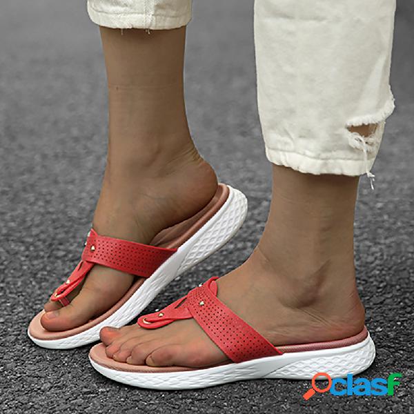 LOSTISY Mulheres Rebites Confortável Toe Post Chinelos
