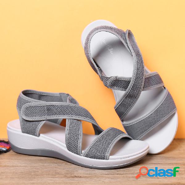 LOSTISY Pano Aberto Toe Cross Strap Sandálias de cunhas