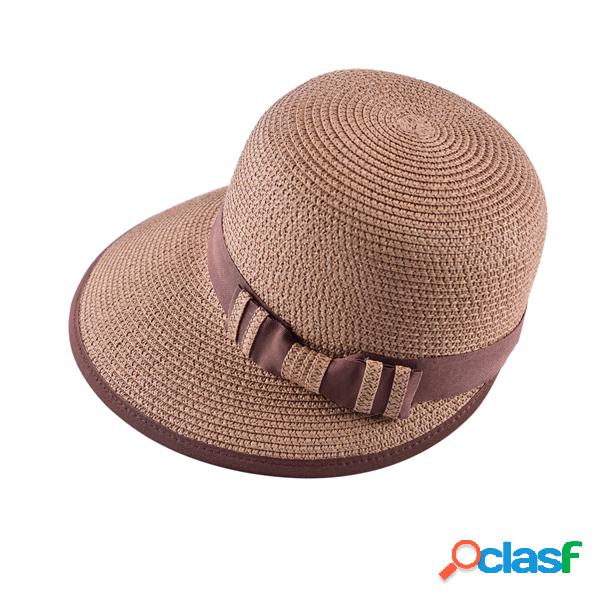 LYZA Mulheres Verão Bowknot Aba Larga Palhinha Chapéu