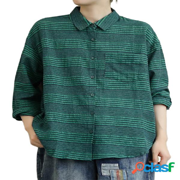 Lapela irregular ocasional listrada solta Camisa para