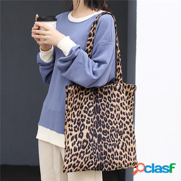 Leopard Tote Handbag Casual Canvas Shoulder Bolsa Para
