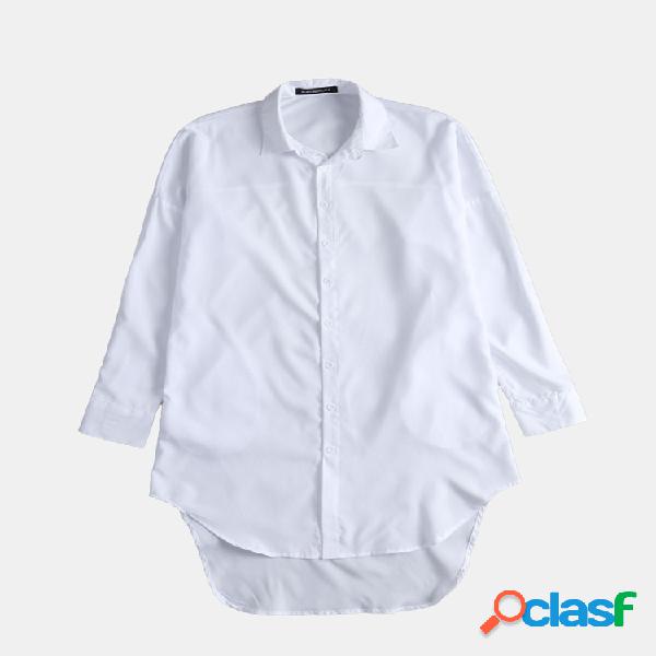 Longline assimétrico dos homens Camisa Tee manga comprida
