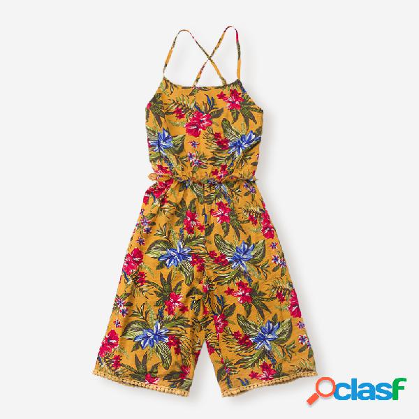 Macacão casual sem mangas com estampa floral retro da