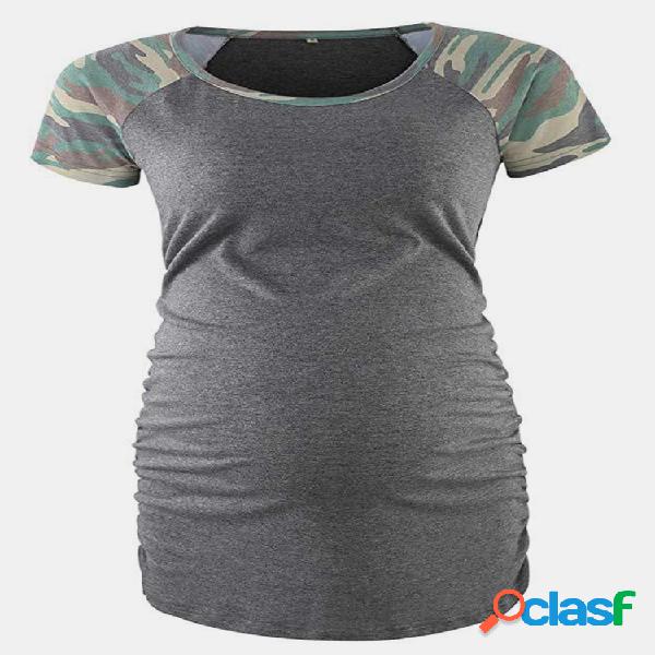Maternidade Camuflagem Imprimir Tops casuais de manga curta