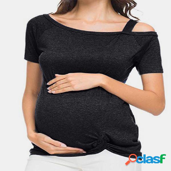 Maternidade Cor sólida Manga curta Kink Casual Tops