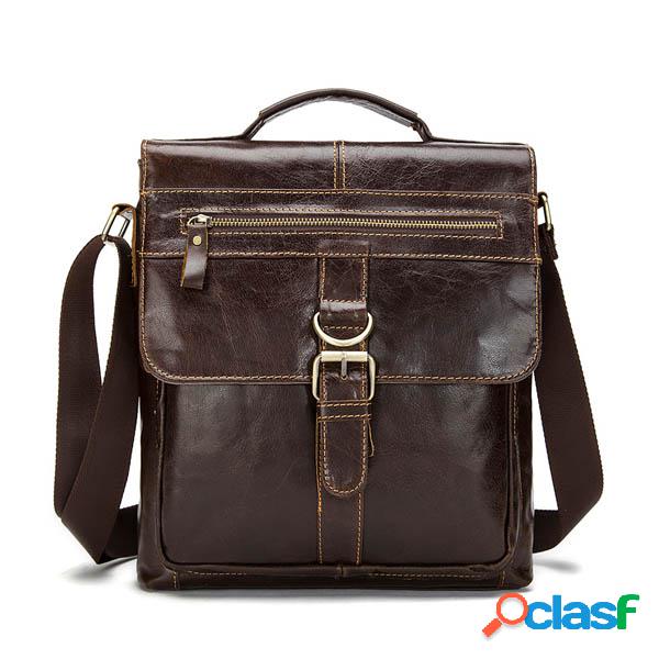 Men Business Genuine Real Leather Casual Coffee Messenger