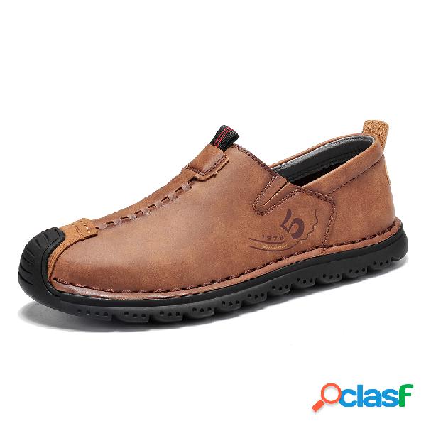 Men Hand Stitching Toe Rubber Cap Slip On Soft Mocassins de