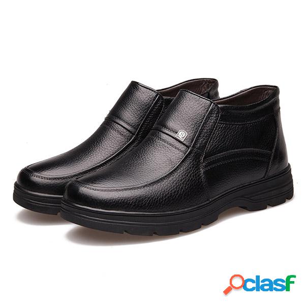 Men Leather Keep Warm Flat Slip On Formal Business Shoes
