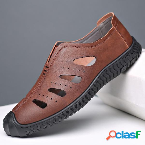 Men Rubber Toe Cap Mão Costura Buraco Sandálias de couro