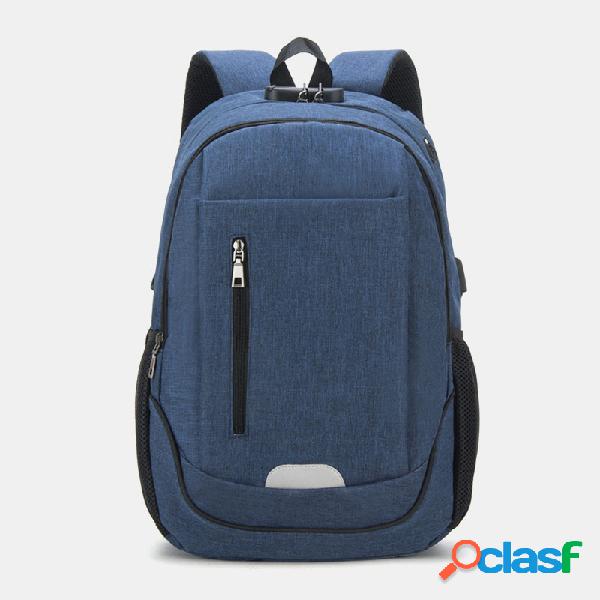 Men Solid Waterproof School Bolsa Mochila de carregamento