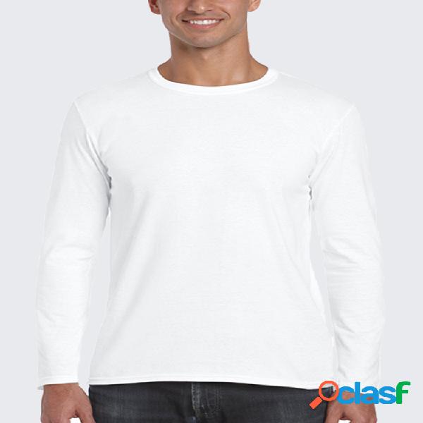 Mens 100% Algodão Sólido Manga comprida O-Neck Casual