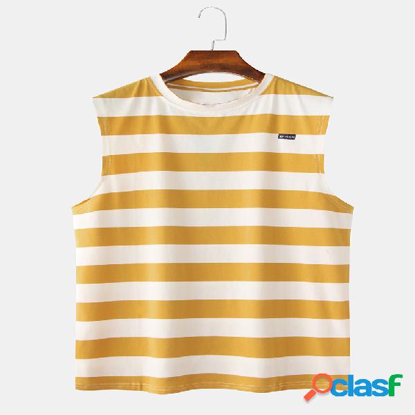 Mens 100% algodão Plain Stripe Loose Regatas
