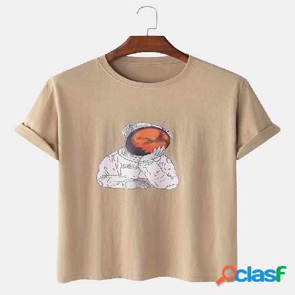 Mens 100% algodão engraçado astronauta pensador impresso