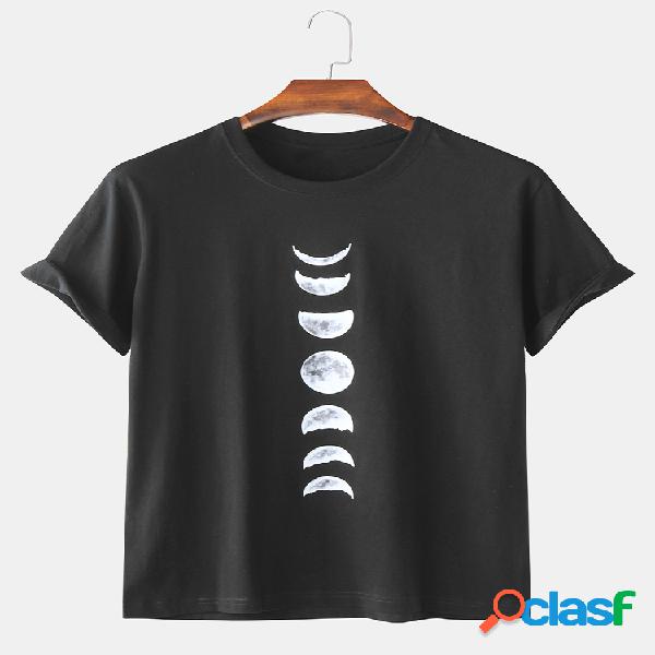 Mens 100% algodão lua eclipse impresso manga curta gráfico