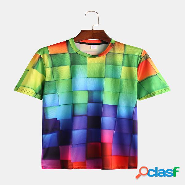 Mens 3D Hit Color Plaid Impresso em torno do pescoço