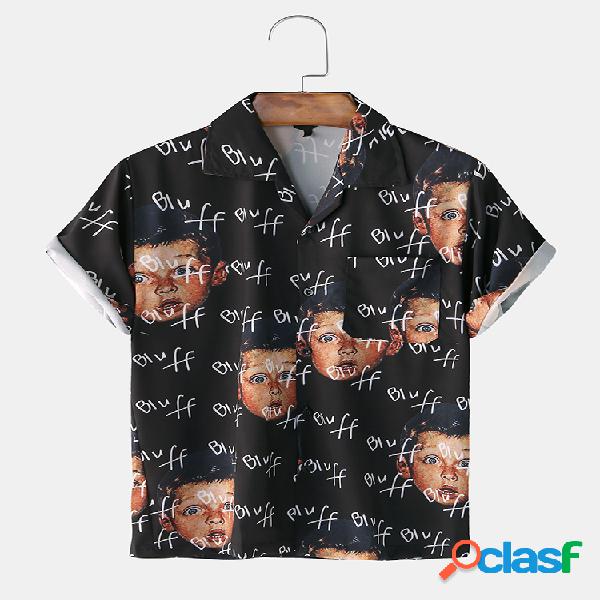 Mens Bluff Baby Face Imprimir Chest Pocket Camisas de manga