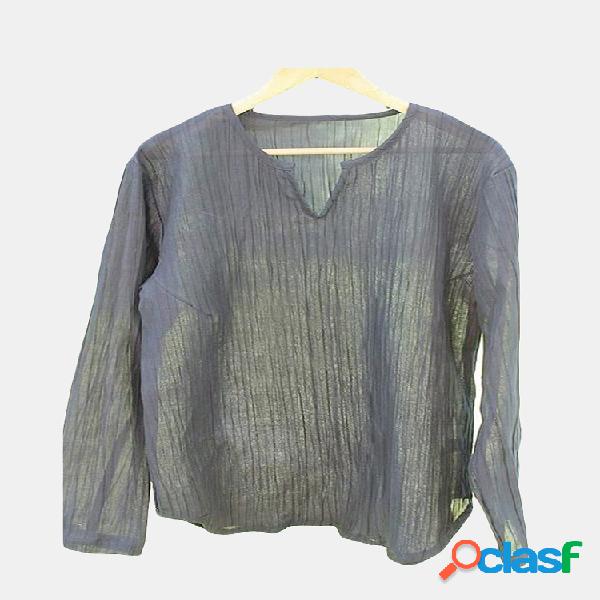 Mens Brief Pure Color Pullover Manga comprida com decote em