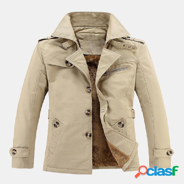 Mens Business Casual Thicken Fleece Forrado Mid-Long Single