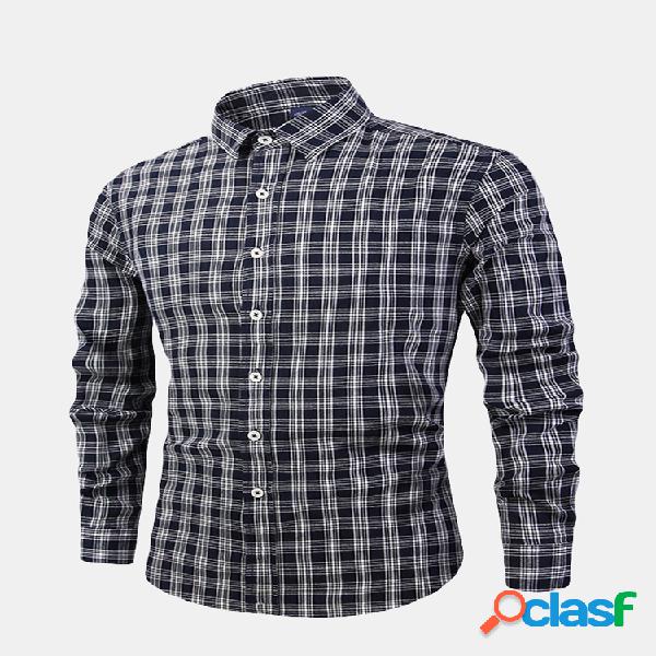 Mens Casual Business Plaid Single Breasted manga comprida