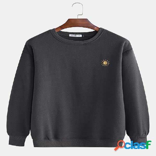 Mens Casual Solid Color Plus Velvet Sun Embroidery Padrão