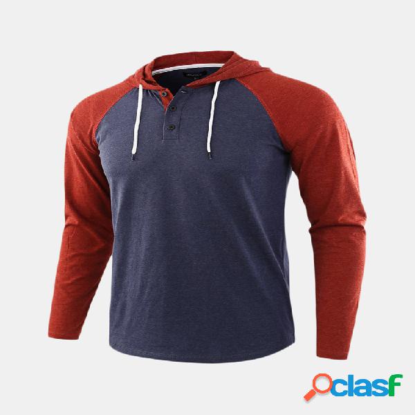 Mens Casual Sports Manga Raglan Botões Collar Slim Fit Com