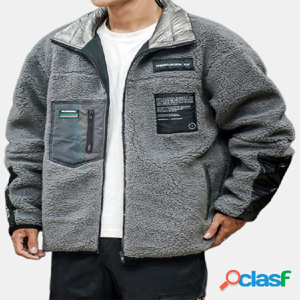 Mens Casual Thicken Fleece Warm Multi Bolsos Patchwork