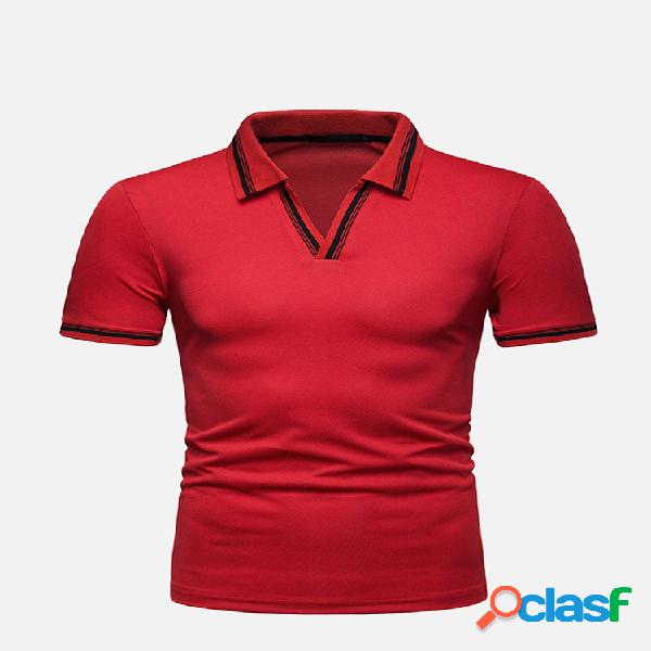 Mens Casual Turn-down Collar Solid Color Cotton Slim Golf