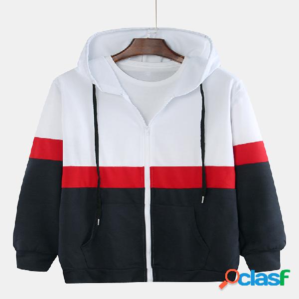 Mens Color Block manga comprida Loose Fit Plain Hoodies