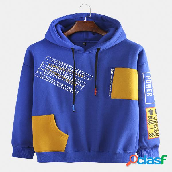 Mens Cool Slogan Graphic Irregular Pockets Drawstring Hoodie