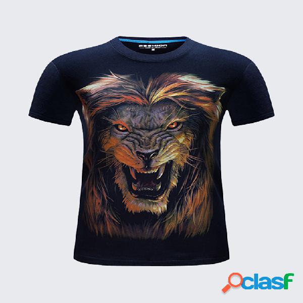 Mens Cotton 3D Lion que imprime camisetas de manga curta